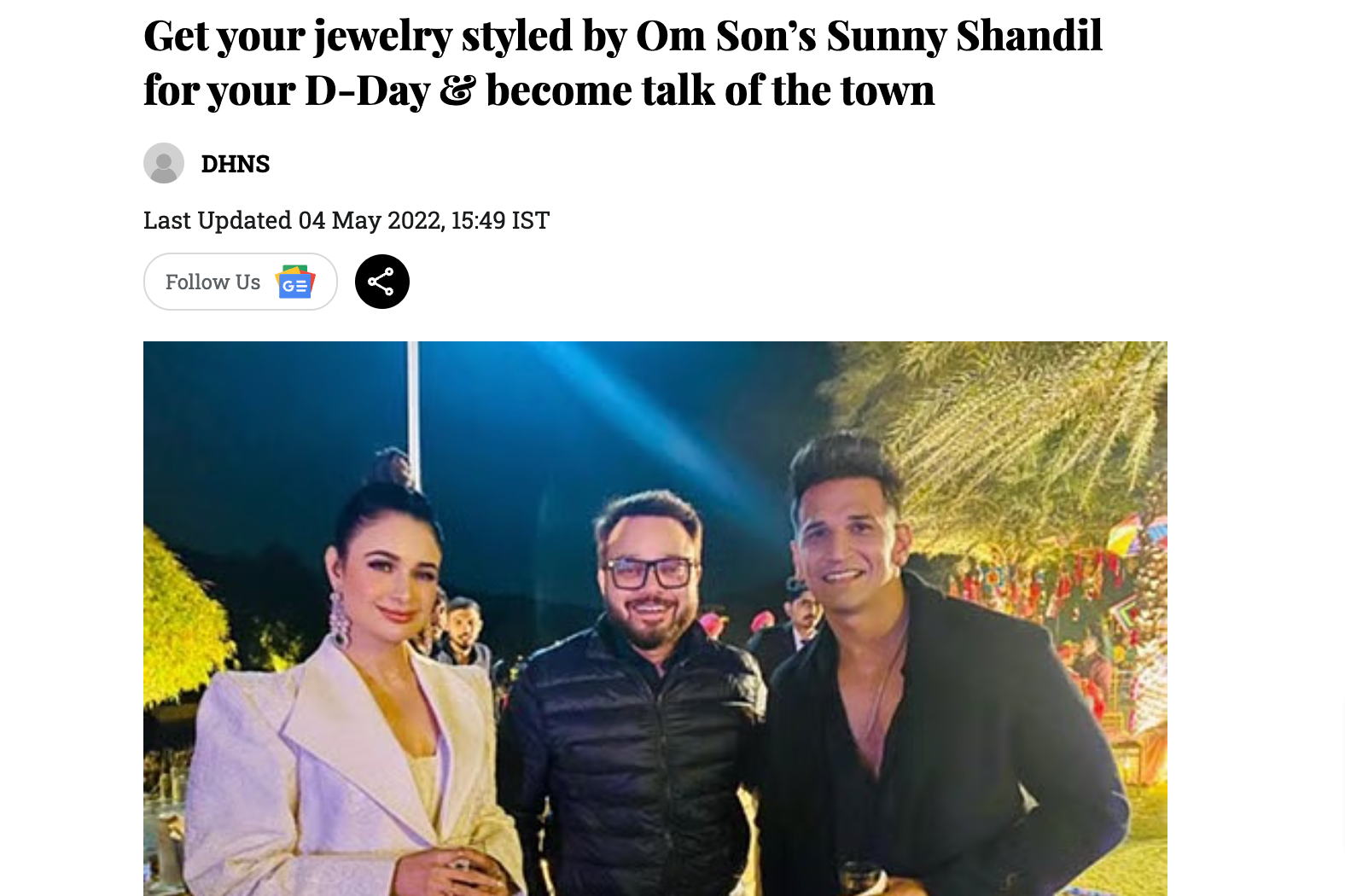 Get your jewelry styled by Om Son’s Sunny Shandil for your D-Day & become talk of the Town