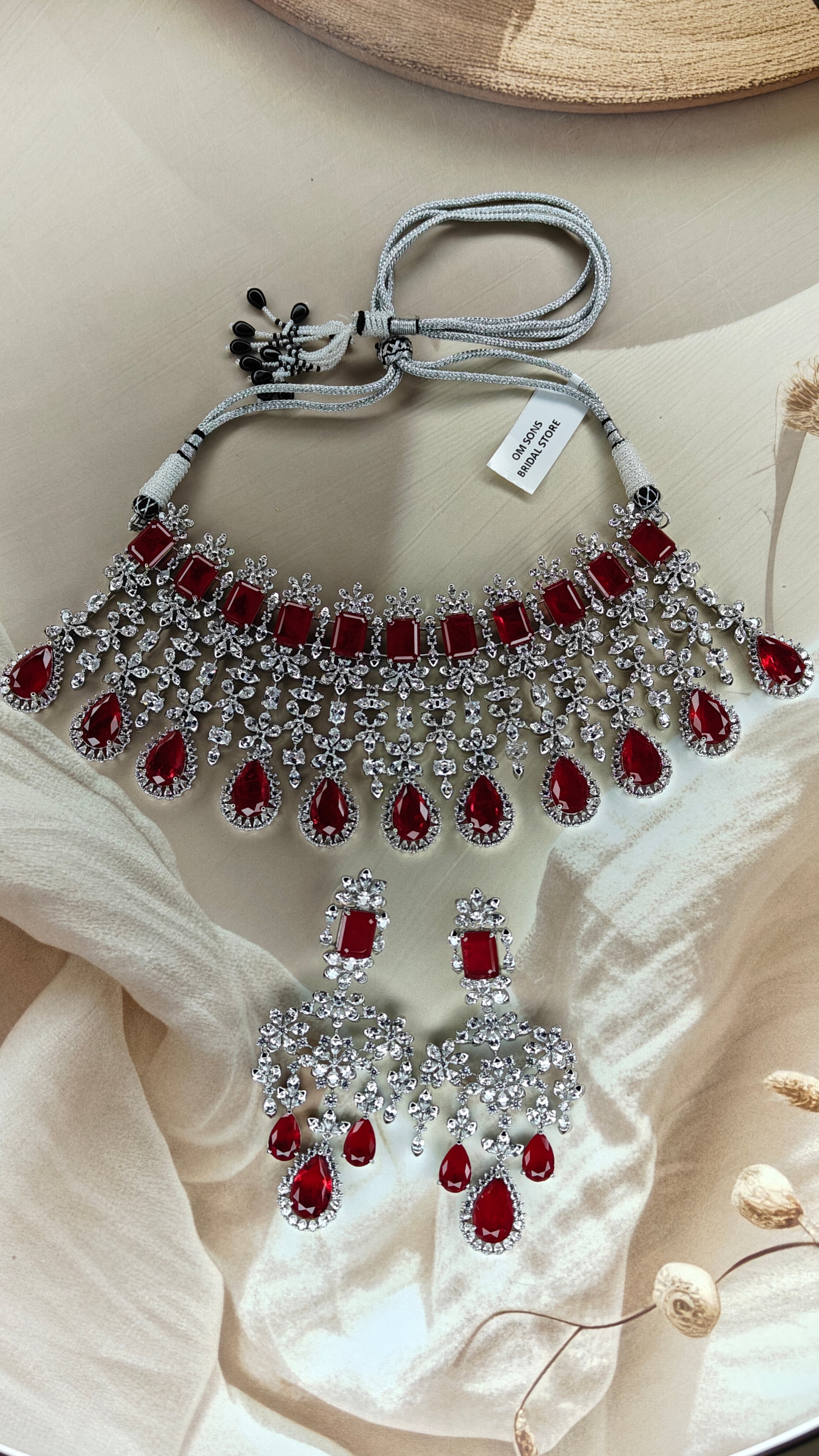 Ruby Lab Grown Diamond Necklace Set