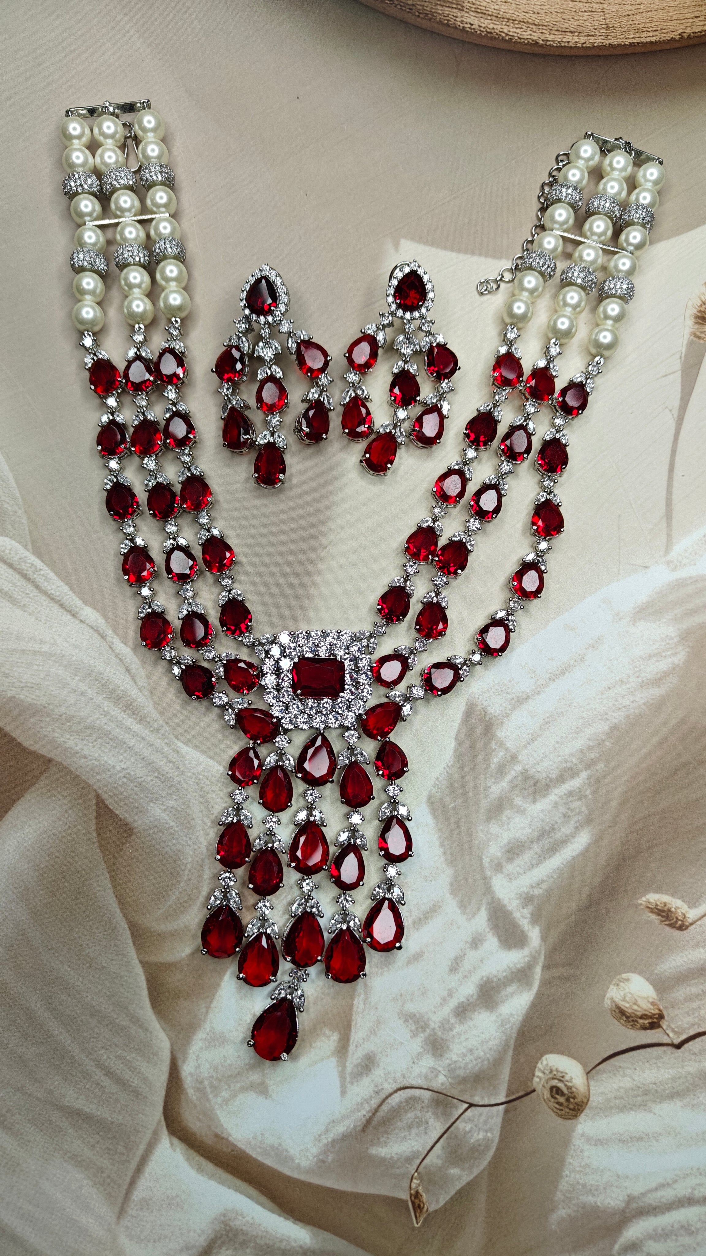 Ruby Lab Grown Diamond Necklace Set OS4039040