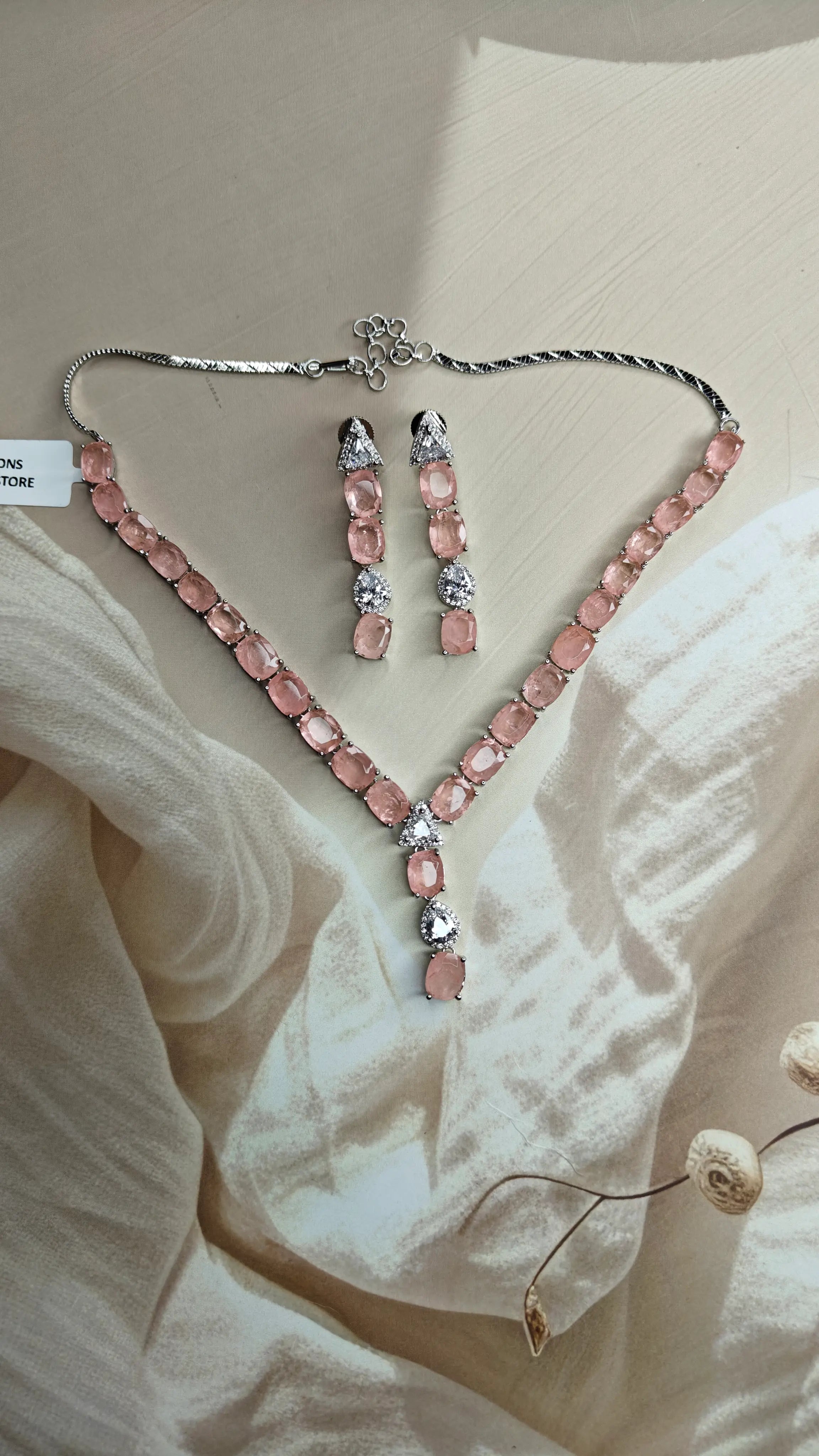 Lab Grown Peach Diamond Necklace Set RNK4028440