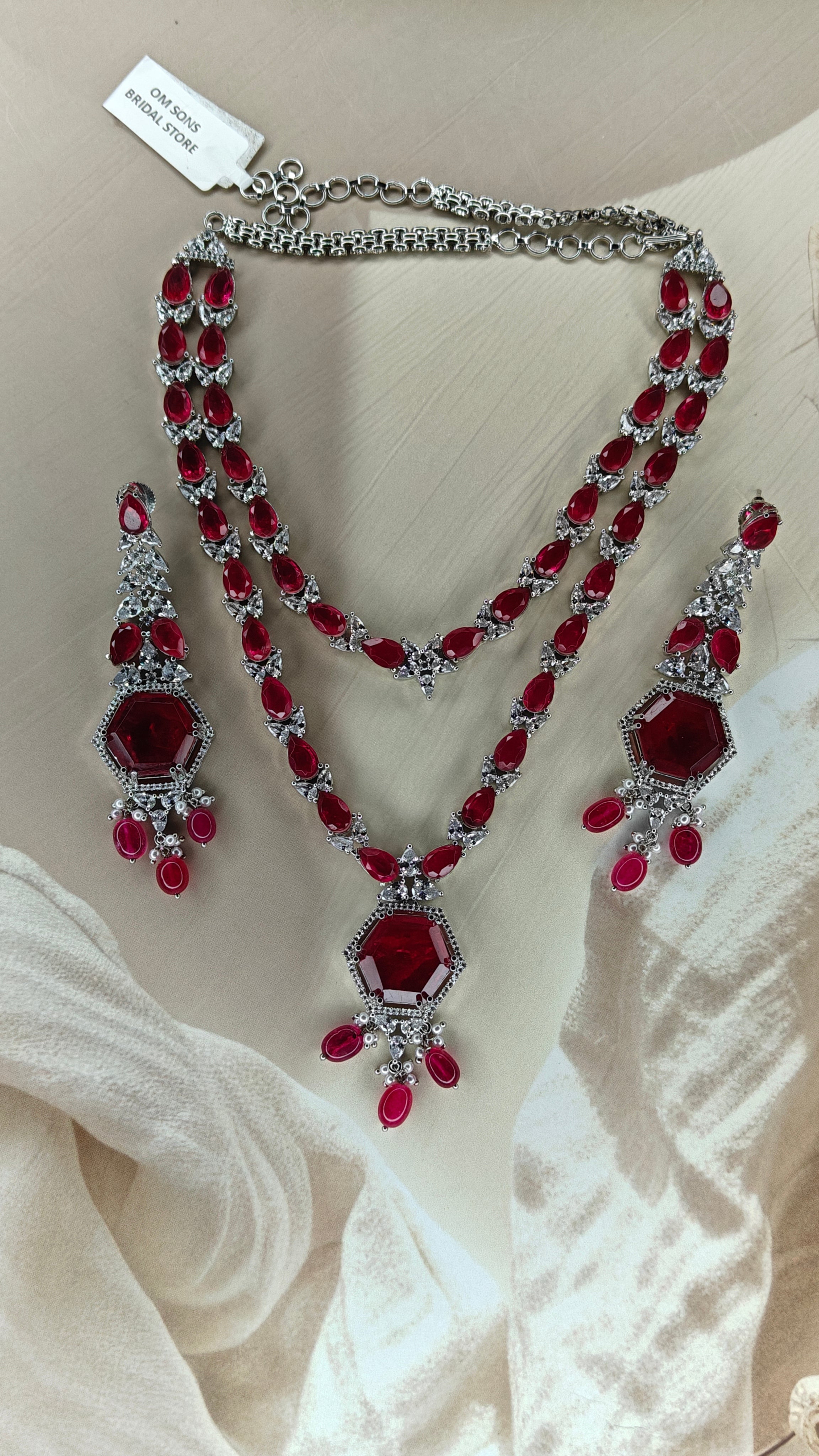 Ruby Lab Grown Diamond Necklace Set