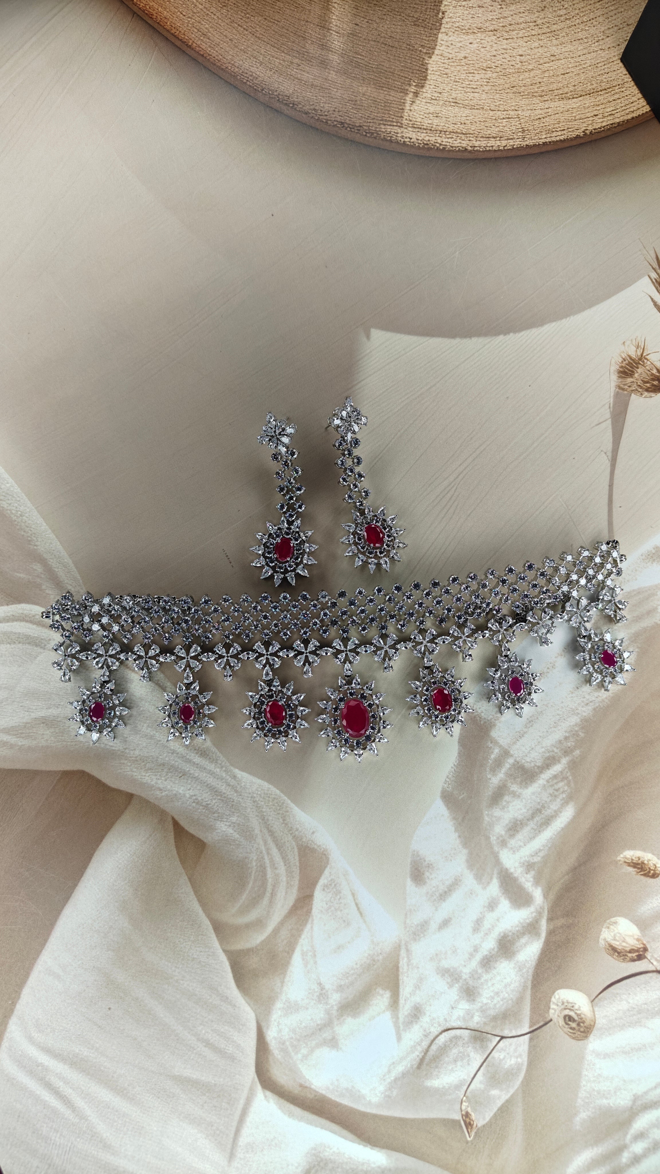 Ruby Lab Grown Diamond Necklace Set