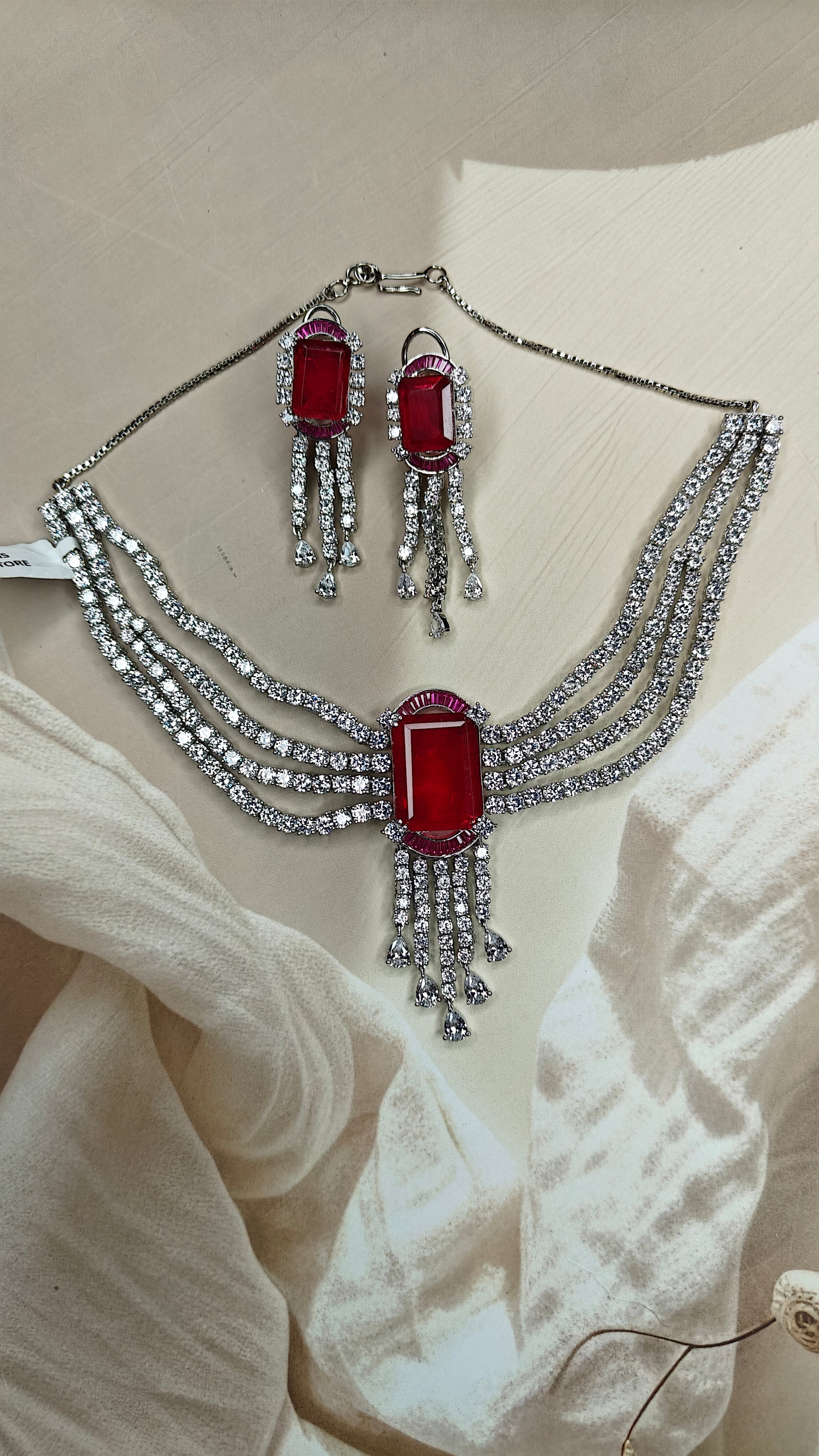 Ruby Lab Grown Diamond Necklace Set 