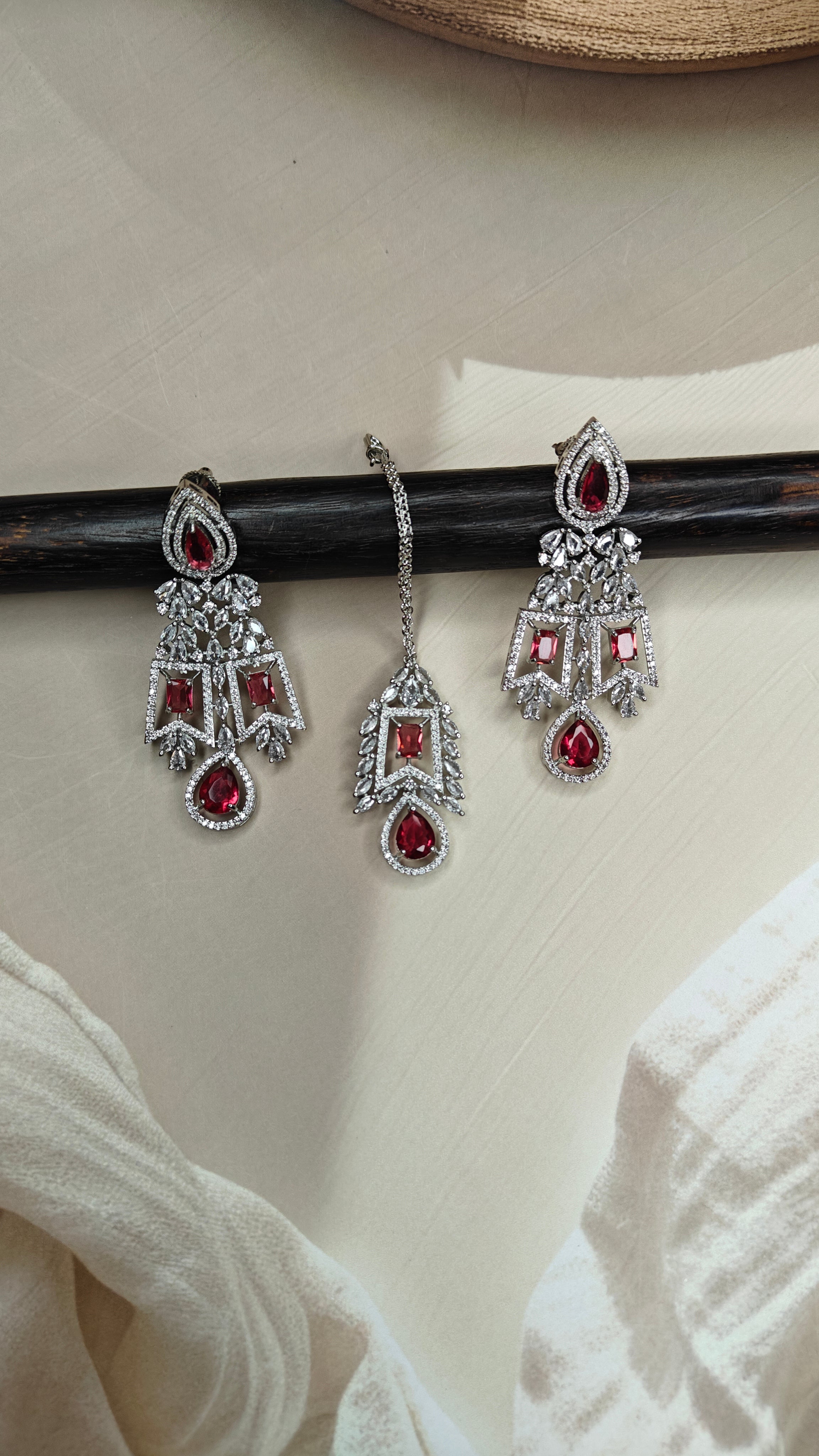 Ruby Lab Grown Diamond Necklace Set 