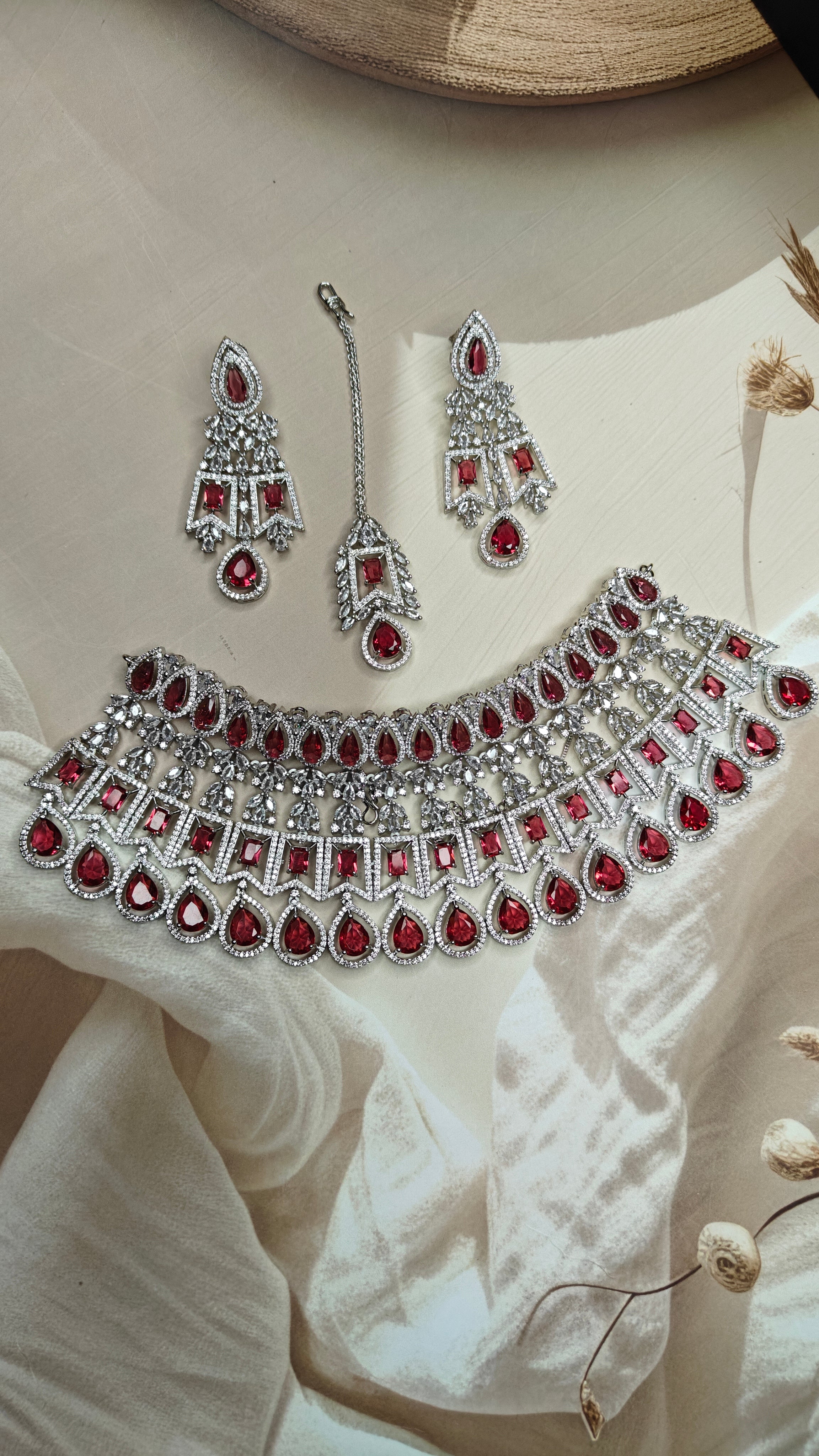 Ruby Lab Grown Diamond Necklace Set 