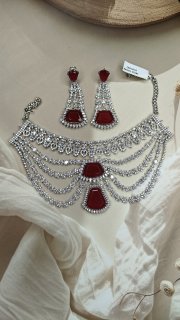 Ruby Lab Grown Diamond Necklace Set 